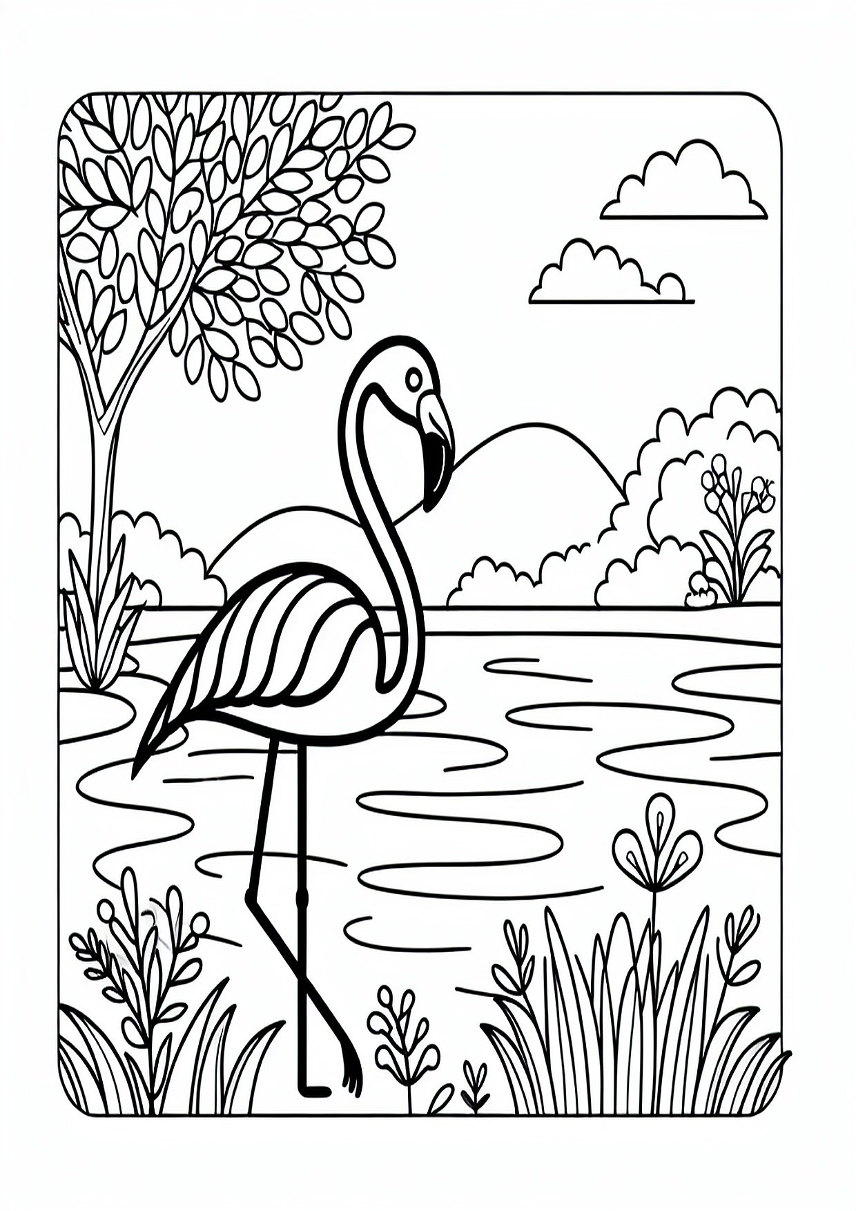 Flamingas prie ežero
